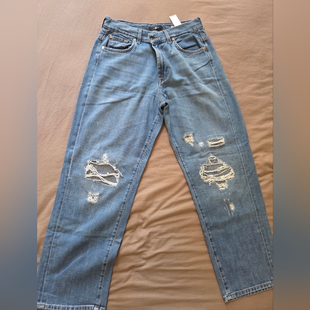 7 For All Mankind Distressed Blue Boyfriend Jeans